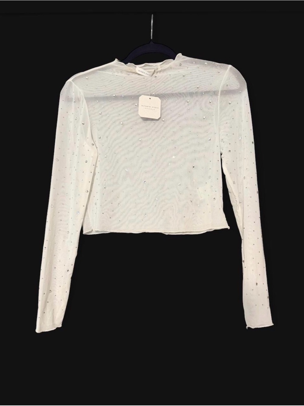 Sheer Long Sleeve Crop Top rhinestone bride mesh medium designer white cover-up